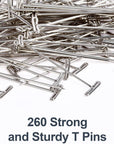 T Pins, 260Pcs Wig Pins, 5 Assorted Sizes, 2 Inch, 1.7 Inch, 1.4 Inch, 1.3 Inch, 1 Inch, T-Pins for Blocking Crochet, Modelling, Wig Making and Crafts, Straight Pins Sewing