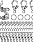1000PCS Jewelry Making Accessories Set, 100 Lobster Claw Clasps 300 Crimp Beads Crimp Beads Clasps Caps 600 Open Jump Ring Connectors for DIY Bracelet Necklace Crafts Jewelry Making(Silver)