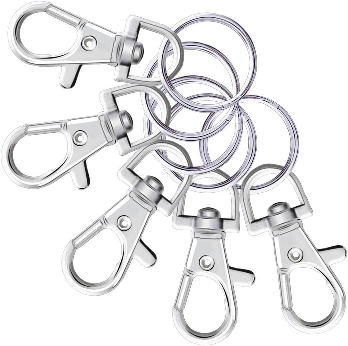 Metal Swivel Lanyard Snap Hooks and Split Key Rings Chain Hook Keychain, 100 Pieces