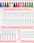Sublimation Keychain Blanks Bulk, 120Pcs Sublimation Keychain Blanks Set with 2 Inch round Sublimation Blanks, Tassels, Keychain Rings, Jump Rings for DIY Crafting Sublimation Blanks
