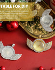 60 Pcs Sublimation Angel Wing Jewelry Blanks Set Rhinestone Bezel Pendant Trays Glod and Silver Sublimation Necklace Blank with Chain Set for Making Crafts Wedding Jewelry Gifts