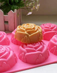 Silicone Mold for Handmade Soap Cake Jelly Pudding Chocolate 6 Cavity Rose Flower Design, Set of 2 Pink