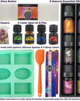Soap Making Kit for Adults, Make Your Own Soap with Melt and Pour Diy Natural Soap Supplies; 6 Essential Oils, Silicone Soap Mold, Spoon, Dried Flowers, 2Lbs. Shea Butter Soap Base, 4 Colors, 9 Labels