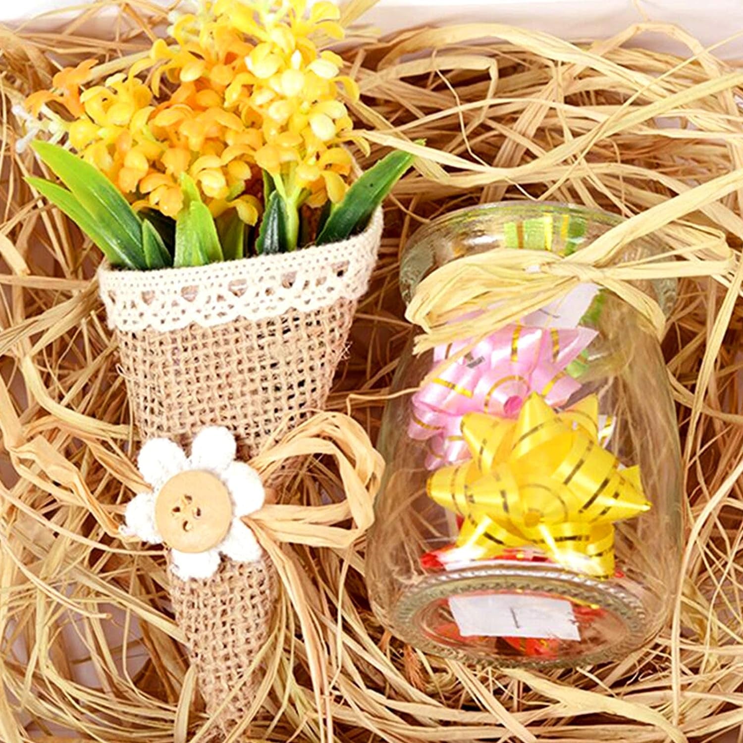 Natural Raffia Ribbon, 100G Raffia Grass for Straw Crafts, Raffia Paper Ribbon, Christmas Raffia Ribbon for Halloween, Gift Wrapping, Bouquets Decoration (2 X 50G)