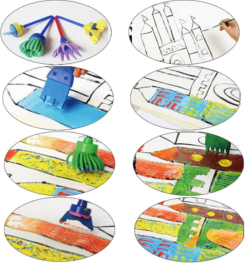 Paint Sponges for Kids,29 Pcs of Fun Paint Brushes for Toddlers.Coming with Sponge Brush, Flower Pattern Brush, Brush Set, Long Sleeve Waterproof Apron with 3 Roomy Pockets