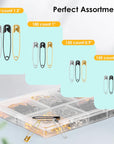 Safety Pins, 630-Pack Assorted Safety Pins for Clothes Pins, 4 Different Sizes Safety Pin Heavy Duty, Small Large Pins for Clothing, Sewing, Halloween Costume, Arts and Crafts Supplies