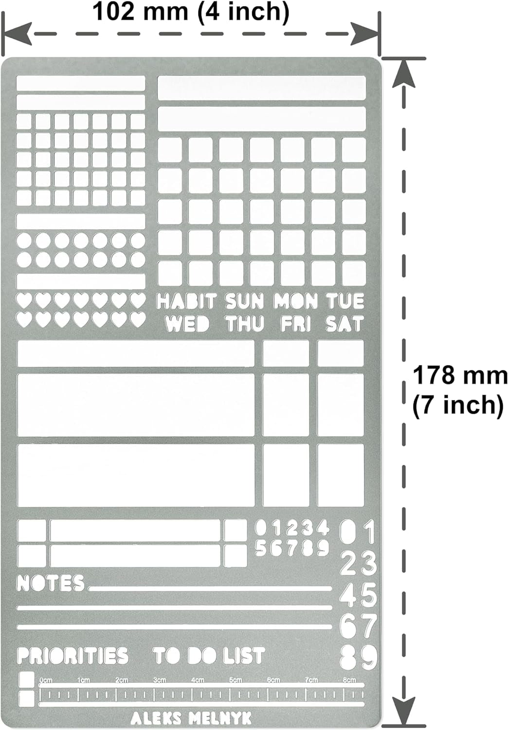 No.423 Metal Stencil for Bullet Journaling, Makeselife Stencil Bookmark, Planning, Banners, Lines, Lists, Planner Stamps, Habit Tracker, Dot Journal Stencil for Diary, Template, Scrapbook