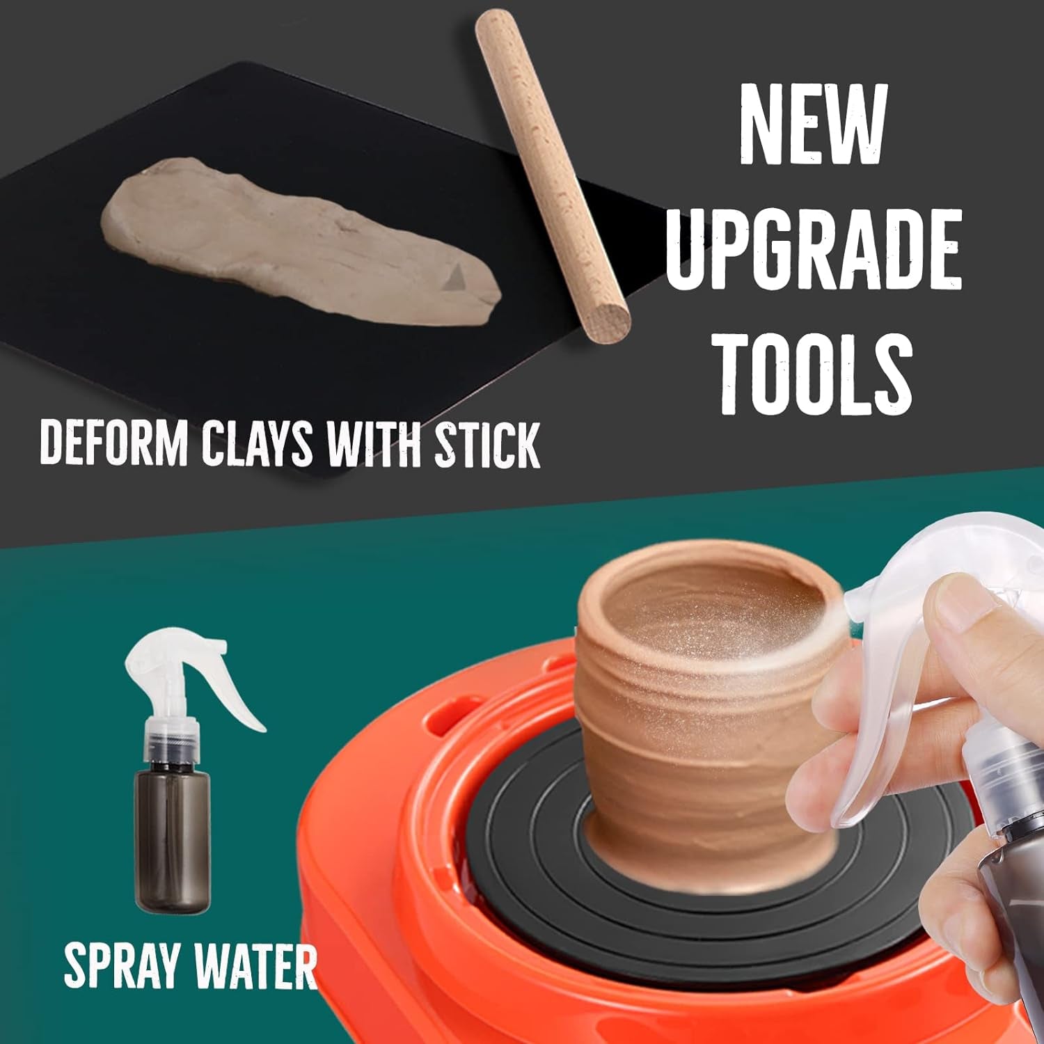 Pottery Wheel for Kids - Complete Pottery Kit for Beginners, Upgraded Sculpting Clay Tools, Air Dry Clay & Arts Supplies, Mini Pottery Wheel Crafts Kits for Kids Girls Boys Ages 8-12