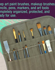 Deluxe Canvas Art Paint Brush Holder & Storage Organizer Roll-Up Case Bag - 24 Slot Pockets Carry Pouch - Protect Artist Acrylic Oil Watercolor Paintbrushes - Store Pencils, Pens Tools