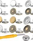 Jeans Button Replacement No Sew:  24 Sets Metal Buttons for Pants - Instant Adjustable Button - Tighten Waist Size by 1 Inch or Extend an Extra Inch - Contains a Removable Screwdriver