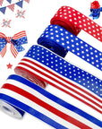 4Th of July Ribbon 4 Rolls, Patriotic Ribbon, Red White and Blue Ribbon Stars Strips, Fourth of July Ribbon for Wreaths Hair Bows Decorations, Independence Day Memorial Veterans Day Decor