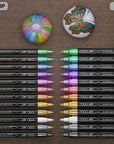 24 Metallic Acrylic Paint Pens Markers Set 0.7Mm Extra Fine and 3.0Mm Medium Tip Combo for Rock Painting, Pebbles, Canvas, Glass, Mugs, Journals, Most Surfaces. Non-Toxic, Waterbased, Quick Drying