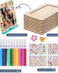 Picture Frame Painting Craft Kit for 4 * 6 Photo,10Pcs DIY Unfinished Wooden Picture Frames with 12Pcs Painting Color Pen 4 Sheets Crystal Diamond Stickers for DIY Craft