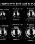 180Pcs Mini Glass Globe, 6 Size Glass Ball Bottles Orbs Ball Wish Glass Ball Glass Spheres UV Planet Crystal Craft Ball for UV Resin Dice Pendant Charms Earring Making 8~18Mm