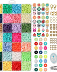 6552 PCS Complete Beads Jewelry Making Kit, 28 Colors Flat Polymer Clay Heishi Beads, Cartoon Fruit Beads, Roll Elastic Strings Other Kinds Space Beads Scissors for Beginner Experiencer