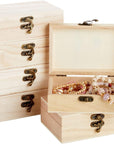 6 Pack Unfinished Wooden Boxes for Crafts with Hinged Lids and Front Clasps, 6X4X2 in for Jewelry, Crafts, Storage
