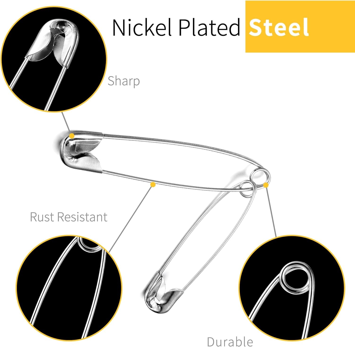 Safety Pins, 150 PCS Safety Pins Assorted, 3 Different Sizes Silver Safety Pins Bulk, Small Safety Pins, Large Safety Pins Heavy Duty for Clothes, Sewing, Craft