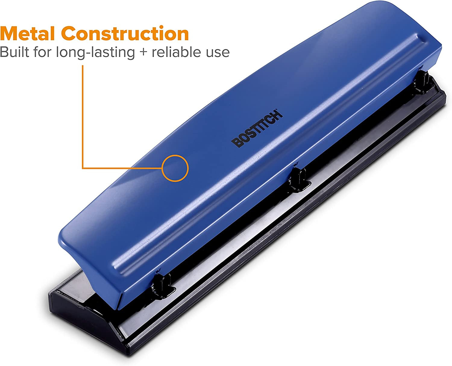 Office Premium 3 Hole Punch, 12 Sheet Capacity, Metal, Rubber Base, Easy-Clean Tray, Silver