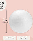 100 Pack 1 Inch Mini Foam Balls for Crafts, Smooth Polystyrene Spheres for DIY Decorations, Home Party, Classroom Spheres