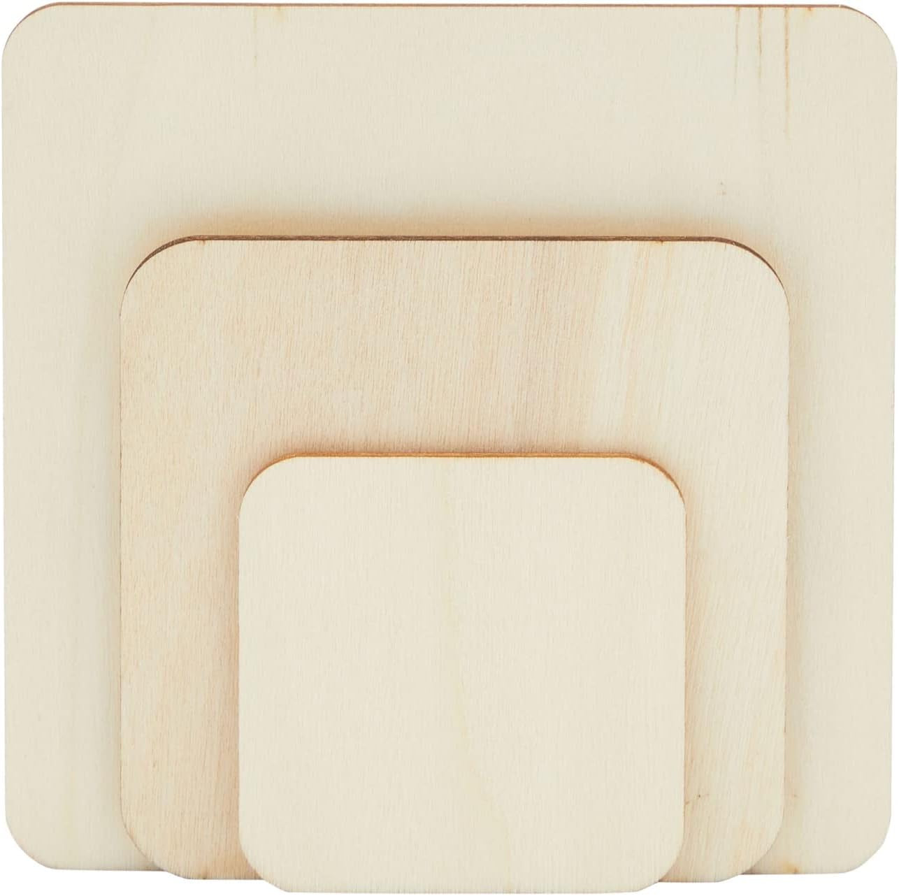 Set of 130 Unfinished Wooden Squares and Circles for Wood Burning Projects, DIY Crafts (3 Sizes/Shape)