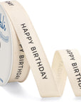 Birthday Cotton Ribbon Natural Twill Tape Cotton with Black Happy Birthday Farmhouse Ribbon Use for Gift Wrapping Baking Crafts Home Decor-3/8 Inch X 10 Yard