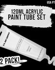 Artists Acrylic Color Paint, Titanium White, 2 Extra-Large 120Ml Tubes - Professional Grade, Excellent Tinting Strength, Mixable - Portrait Painting, Canvas, Wood - Student, Beginner