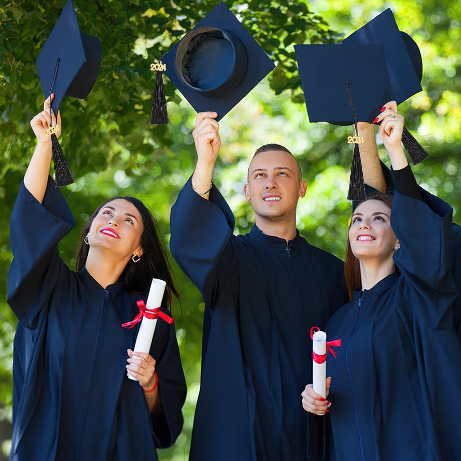 Preschool Graduation Tassels, 120Pcs Mini Graduation Tassels with 120Pcs 2024 Year Charms for Graduation Cap Keychain Jewelry Making, Bookmark Tassels for DIY Crafts Ornaments Project, Black
