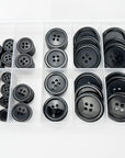 100Pcs Black Sewing Buttons,4-Hole Craft Buttons, 5 Sizes,With Compartment Storage Box, Suitable for Sewing,Suit Coat Shirt Buttons,Diy Decoration (Black)