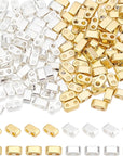 160Pcs 2-Hole Seed Beads 24K Gold 925 Sterling Silver Plated Tila Beads Multi-Strand Linking Connectors Synthetic Hematite Beads for Cord Bracelets Necklace Jewelry Making