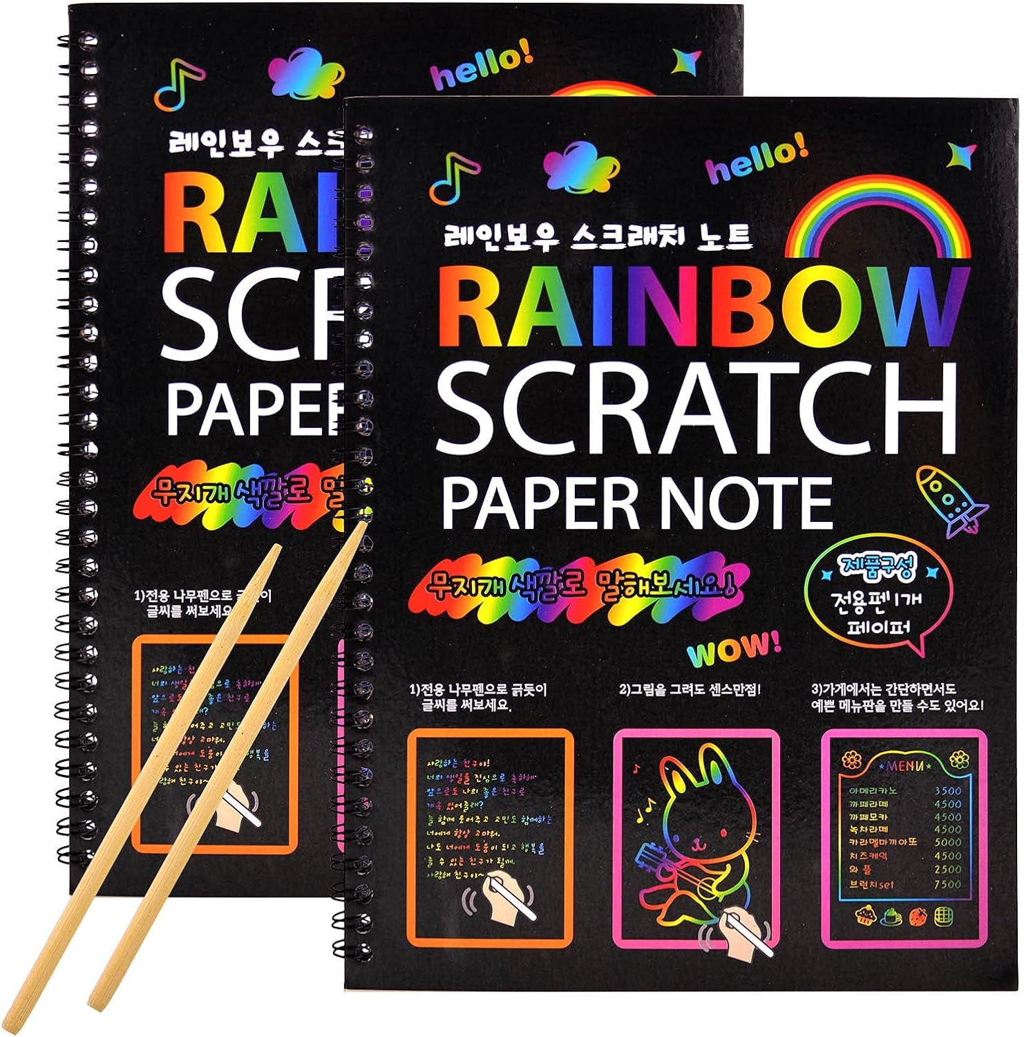 Scratch Art Books for Kids, 2 Pack Rainbow Magic Scratch Paper Black Scratch It off Art Crafts Notes Boards Sheet with 2 Wooden Stylus for Best Gifts