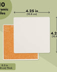 10 Pack White Unglazed Ceramic Tiles for Crafts with Cork Backing Pads for Coasters, DIY Arts and Crafts (4.25 X 4.25 In, Square)