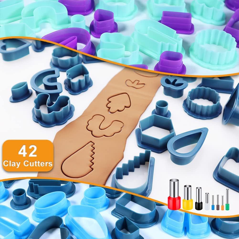 Polymer Clay Cutters for Earring Making - 160Pcs Clay Tools Set with Earrings Accessories, 42+8Pcs Different Shape Plastic Clay Molds Clay Cutters for Polymer Clay Jewelry (Style B-Blue)