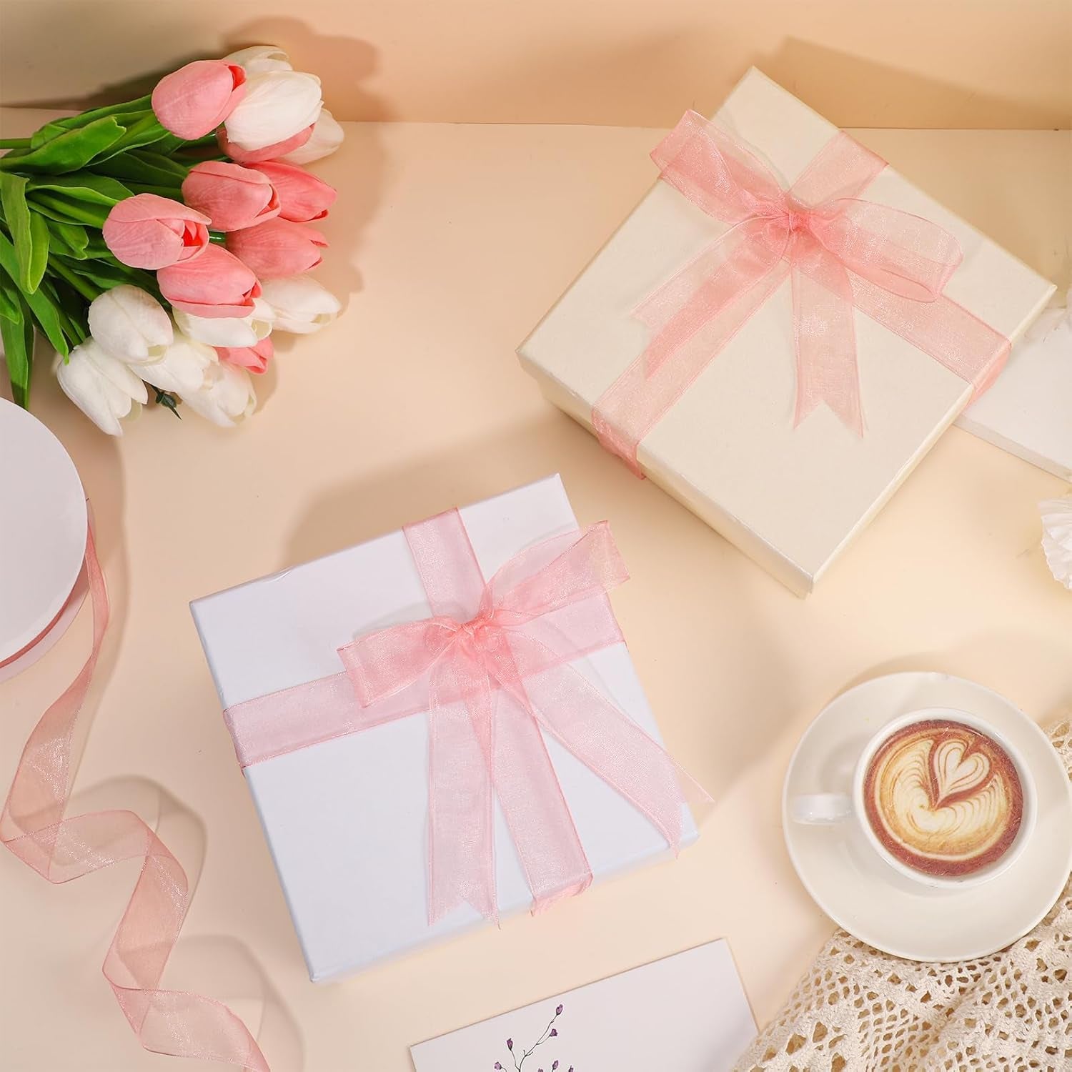 Pink Sheer Ribbon, 100 Yards 1 Inch Pink Organza Chiffon Tulle Ribbon for Gift Wrapping Crafts Flower Bouquet Wedding Invitation Party Home Decoration