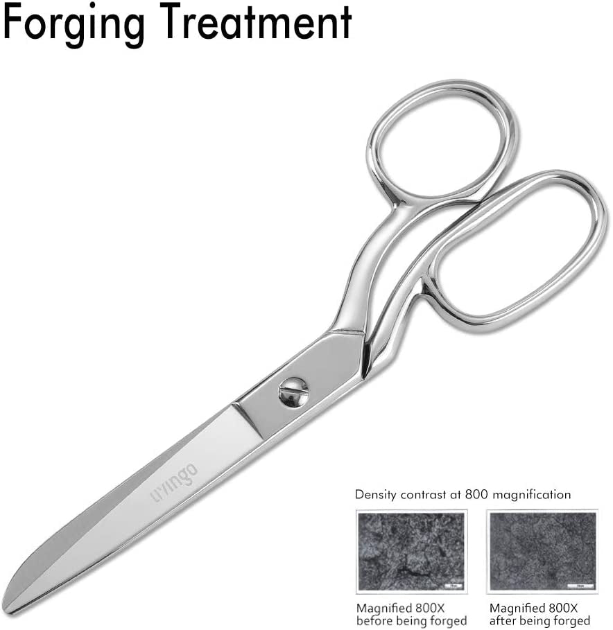 8" Professional Heavy Duty Tailor Fabric Scissors, Dressmaker Sewing Classic Stainless Steel Ultra Sharp Forged Shears, Bent