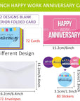 72 Sets Work Anniversary Cards Happy Anniversary Cards Employee Anniversary Cards Bulk 6 Design for Office Staff Envelopes Work Team Appreciation Anniversary Cards 6X4In