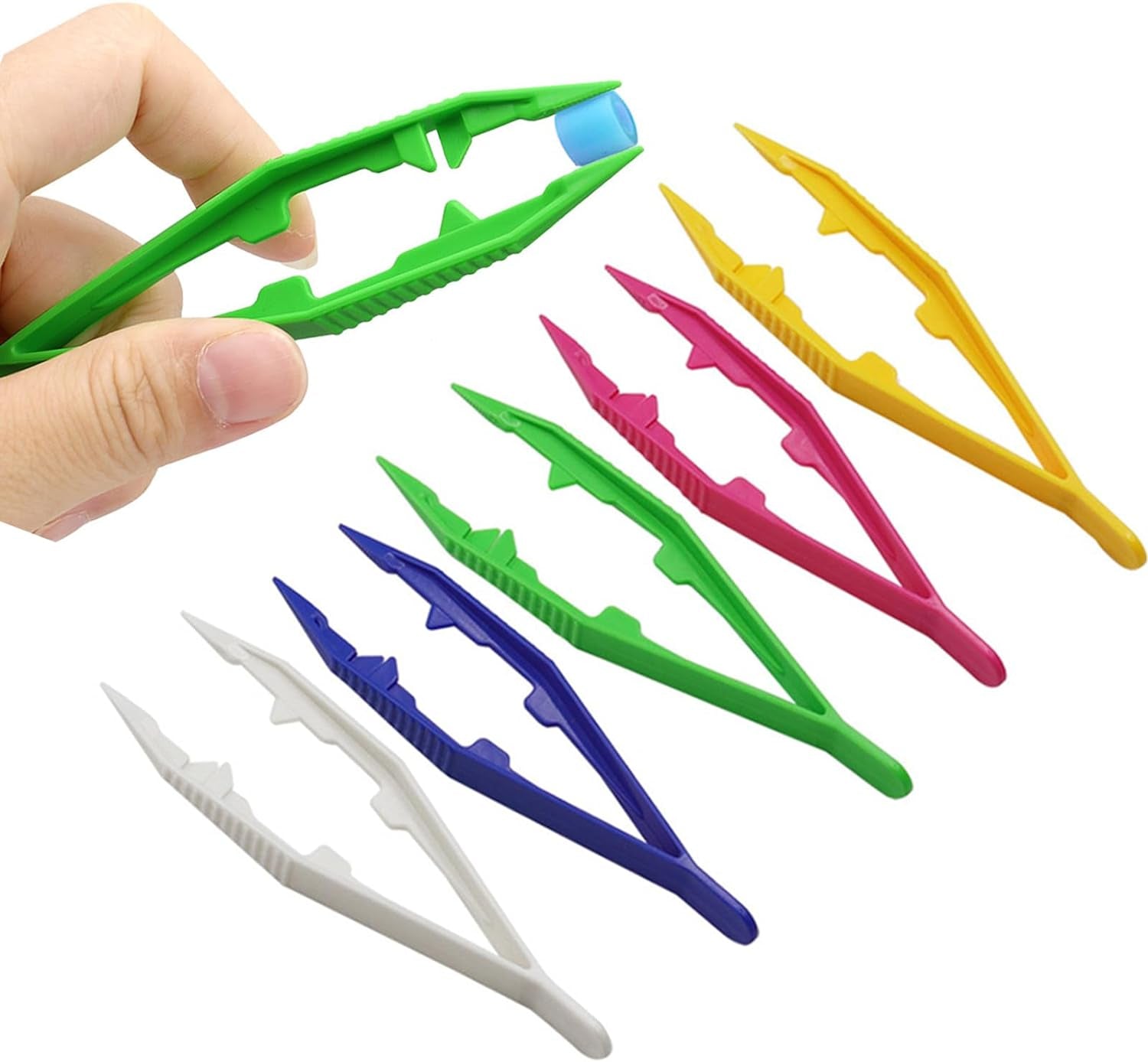 Plastic Tweezers, 5Pcs Plastic Tweezers for Kids,Craft Tweezers for DIY Craft Jewelry Making Family School Beading Project (A-White, Pink, Blue, Yellow, Green)