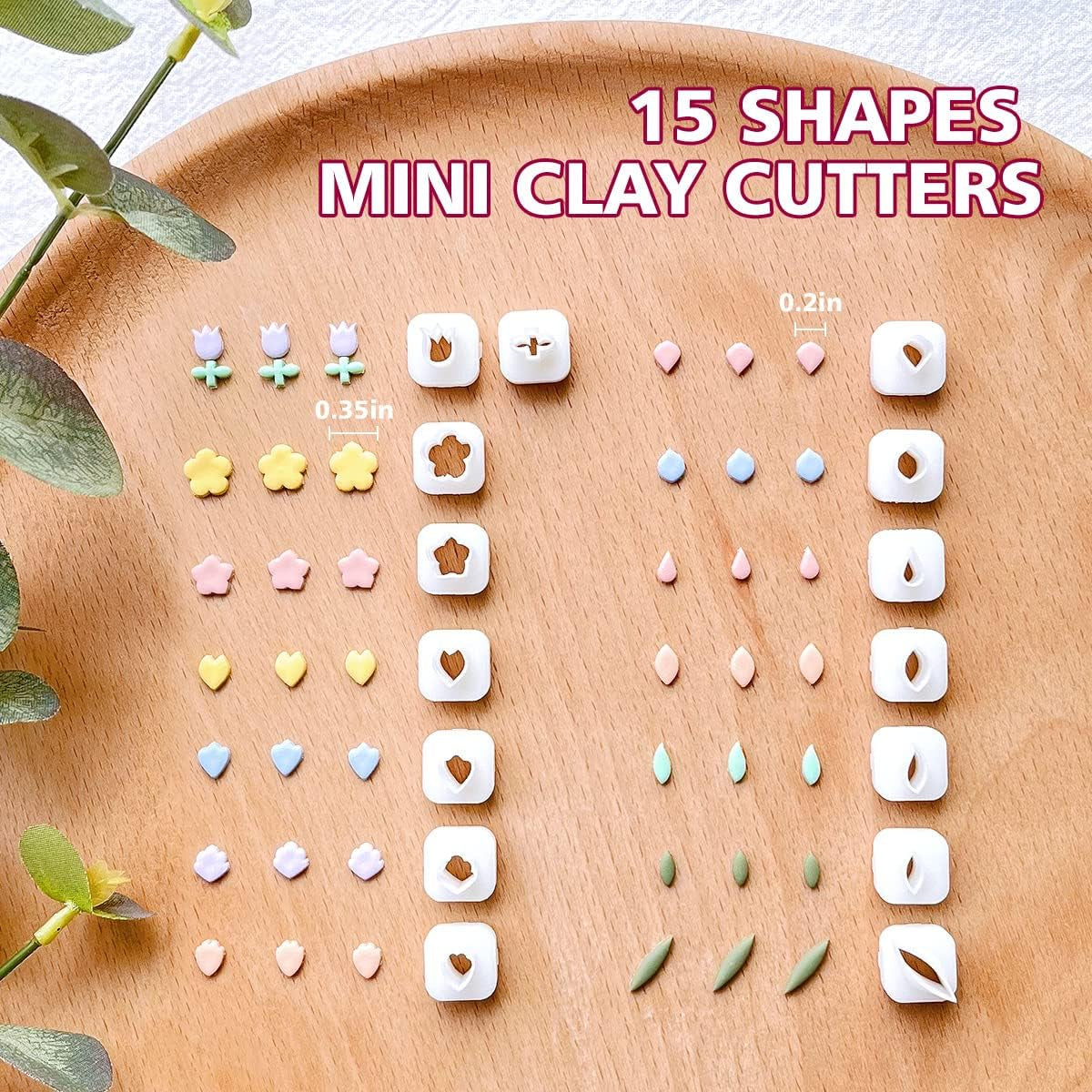 Mini Polymer Clay Cutters - 15 Shapes Mini Flower Polymer Clay Cutters for Earrings Making, Leaf Clay Earring Cutter Set, Clay Cutters for Polymer Clay Jewelry