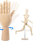 2-Pack 8" Artists Wooden Drawing Figure Mannequin Human People Dolls Figure Manikin Supplies Stop Motion Figure Kit Drawing Tools 12" Wooden Manican Fingers Left Hand for Drawing,Painting,Sketching