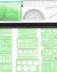 18 Pcs Geometric Drawings Templates, Drawing Stencils, Ruler Set, Circle Template for Drawing, Drafting Tools with a Storage Bag for Architecture, Studying, Office, Designing