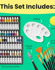 Gouache Paint Sets for Artists, Adults & Kids - 36 Gouche Tubes (0.4Oz, 12Ml), 10 Painting Brushes, Knife, Sponge & Palette - Guache Watercolor Paint in Classic, Pastel & Metallic Colors