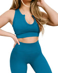 Women'S Yoga Workout Outfits 2 Piece High Waisted Leggings with Sports Bra Gym Clothes Sets Light Blue S