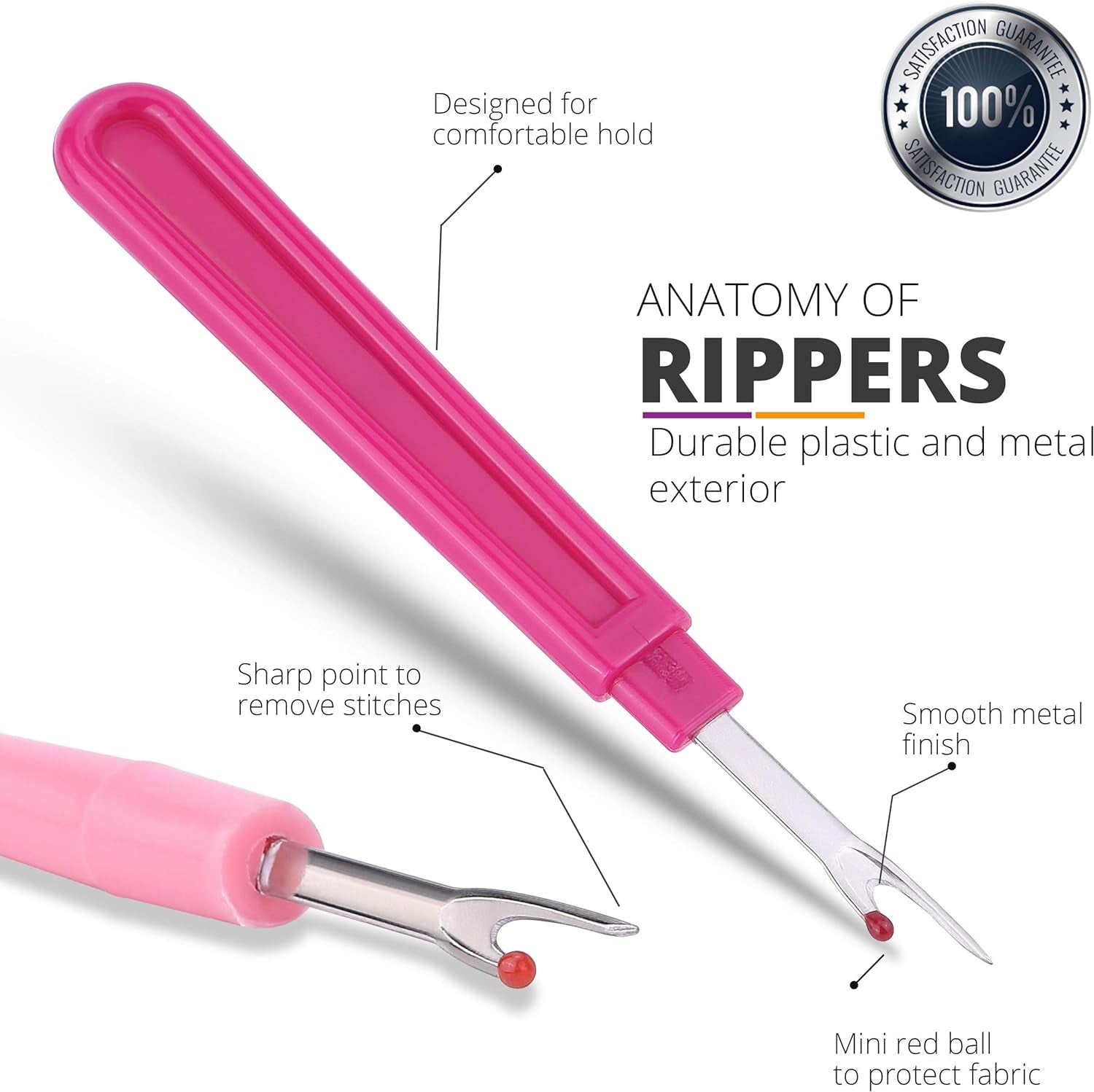 Seam Ripper 2 Pack - Thread Cutter and Threadripper for Crafting Notions & Quilting - Seam Rippers for Sewing, Unpicker Sewing Accessories and Supplies for Needlework, DIY Craft