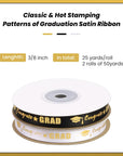 2 Rolls 50 Yards Graduation Ribbon 3/8 Inch Wide, Congrats Grad Gold Satin Ribbon for Gift Wrapping Class of 2024 Graduation Party Decorations DIY Crafts