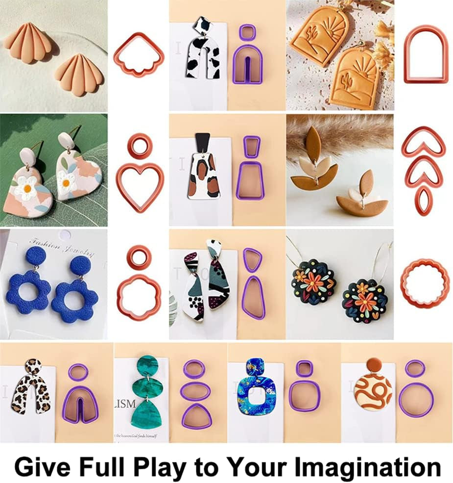 Polymer Clay Cutters for Earring Making - 160Pcs Clay Tools Set with Earrings Accessories, 42+8Pcs Different Shape Plastic Clay Molds Clay Cutters for Polymer Clay Jewelry (Style B-Blue)