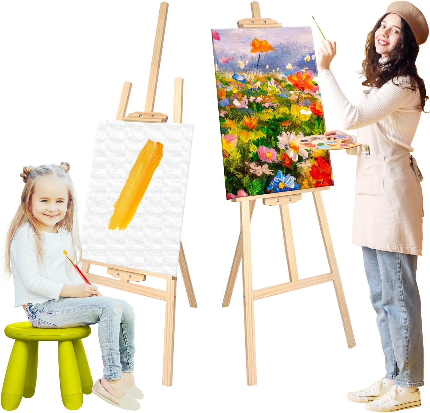 Nian Feng Wooden Easel for Painting, Adjustable Floor Easel, Folding Easel Stand for Wedding Poster, Painting Easel Large for Adults and Kids