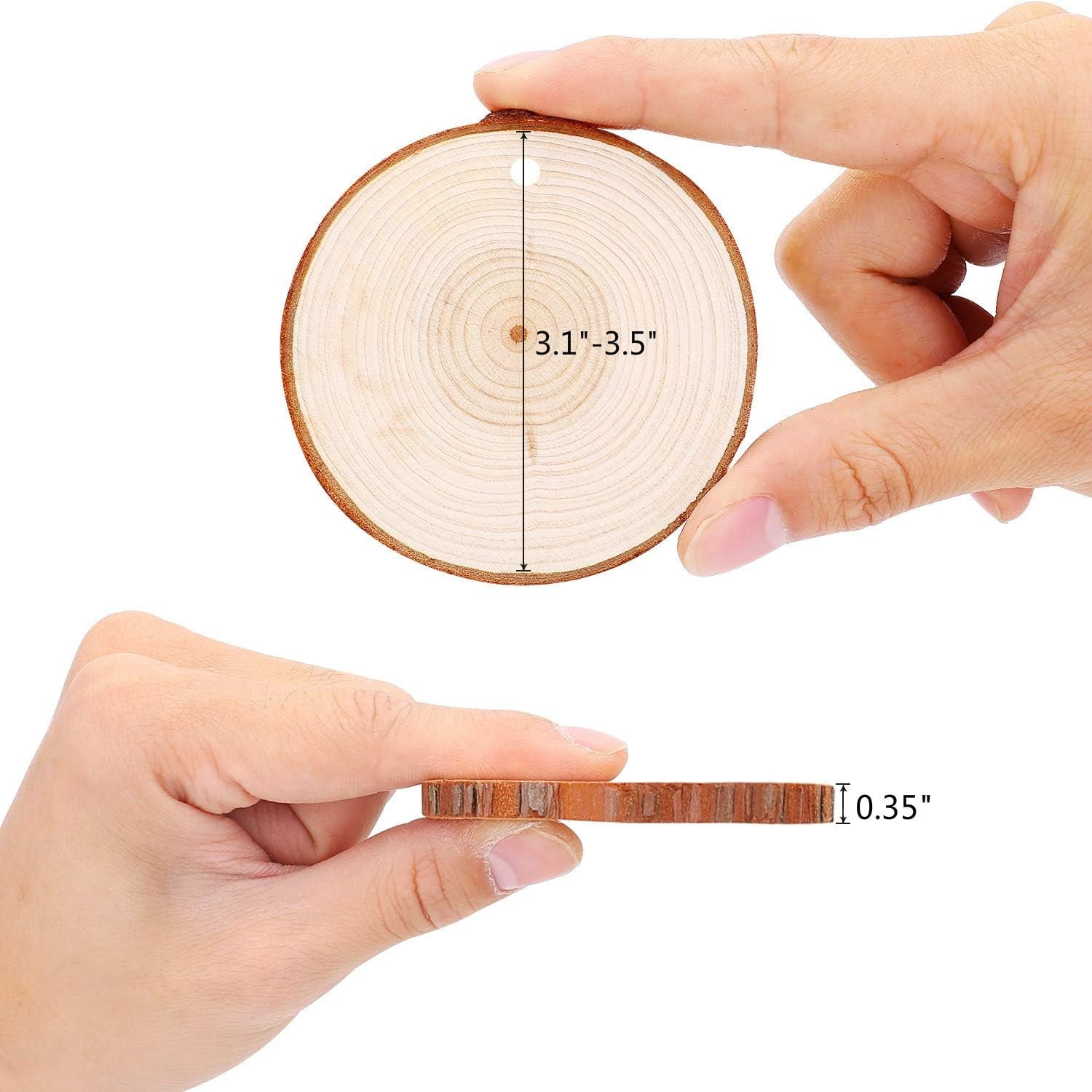 Natural Wood Slices 25 Pcs 3.1-3.5 Inches Craft Wood Kit Unfinished Predrilled with Hole Wooden Circles Tree Slices for Arts and Crafts Christmas Ornaments DIY Crafts