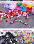 Bead Bracelet Making Kit, Bead Friendship Bracelets Kit with Pony Beads Letter Beads Charm Beads and Elastic String for Bracelet and Jewelry Making Rainbow Colors