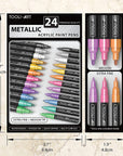 24 Metallic Acrylic Paint Pens Markers Set 0.7Mm Extra Fine and 3.0Mm Medium Tip Combo for Rock Painting, Pebbles, Canvas, Glass, Mugs, Journals, Most Surfaces. Non-Toxic, Waterbased, Quick Drying