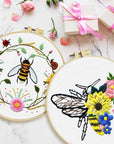 5 Sets Embroidery Kit for Beginners, Art Craft Handy Sewing Set Bees and Flowers Patterns Cross Stitch Starter Kits, DIY Embroidery Kits with Patterns and Instructions Hoops Needles Threads