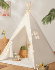 Teepee Tent for Kids with Carry Case, Natural Canvas Teepee Play Tent, Toys for Girls/Boys Indoor & Outdoor Playing (White Teepee Tent)
